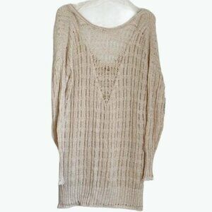 Free People Pointelle Open Knit Oversize Long Tunic Sweater Sz XS Boho Coastal